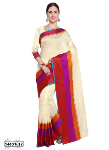 Off White,Multi Poly Silk Sarees