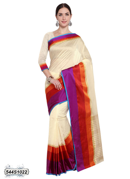 Off White,Multi Poly Silk Sarees