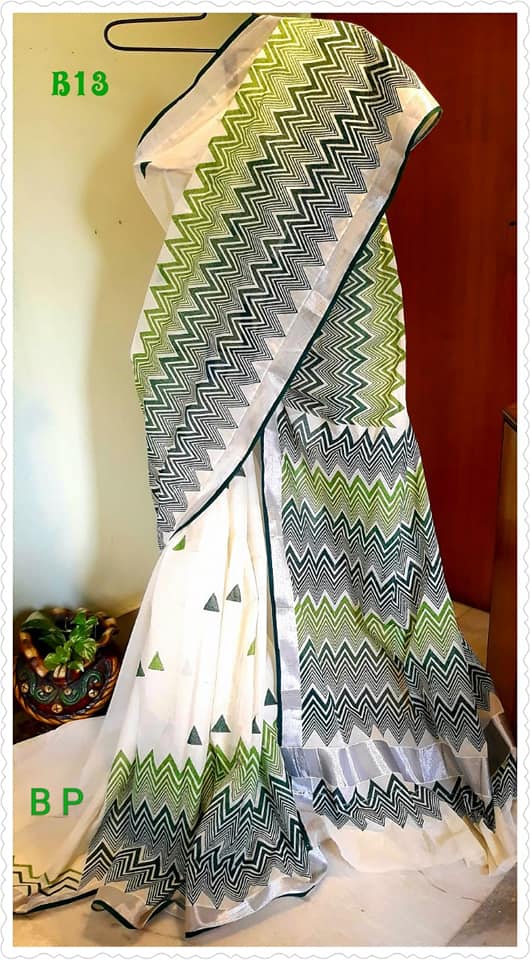 White Beige Kerala Pure Cotton Sarees - Dailybuyys