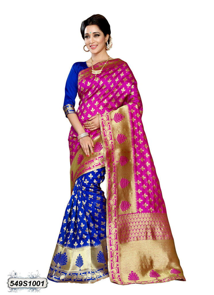 Pink,Blue Pure Silk Sarees