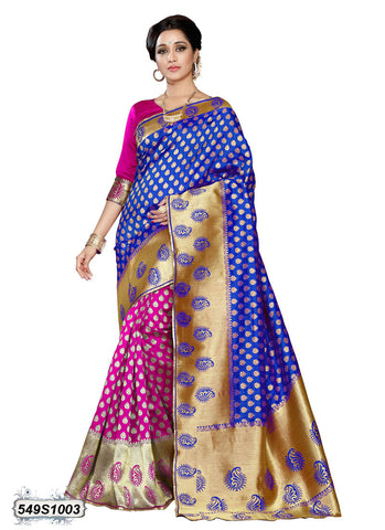 Blue,Pink Pure Silk Sarees