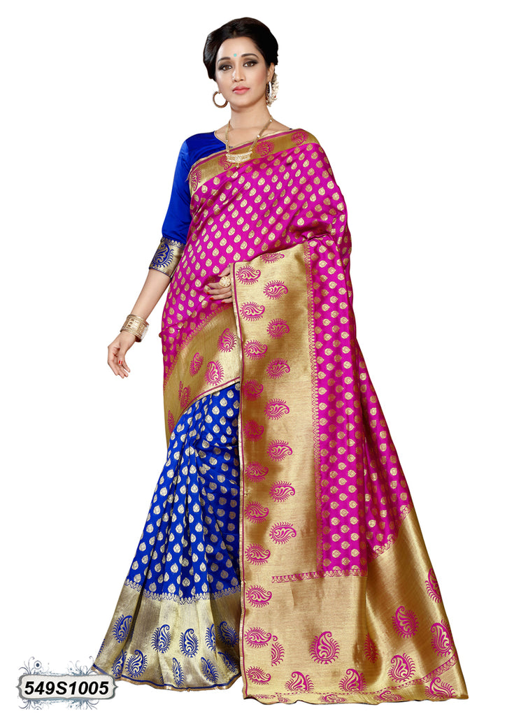 Pink,Blue Pure Silk Sarees