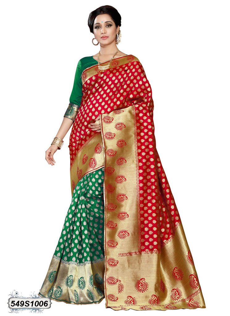 Green,Red Pure Silk Sarees