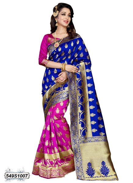 Pink,Blue Pure Silk Sarees