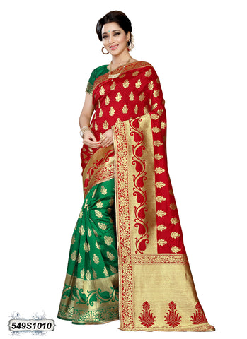 Green,Red Pure Silk Sarees