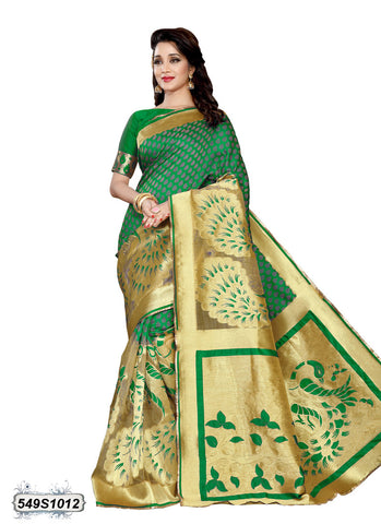 Green Golden Pure Silk Sarees