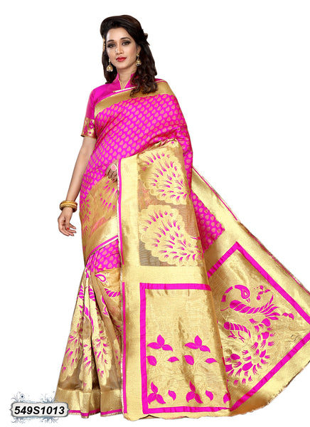 Pink,Golden Pure Silk Sarees