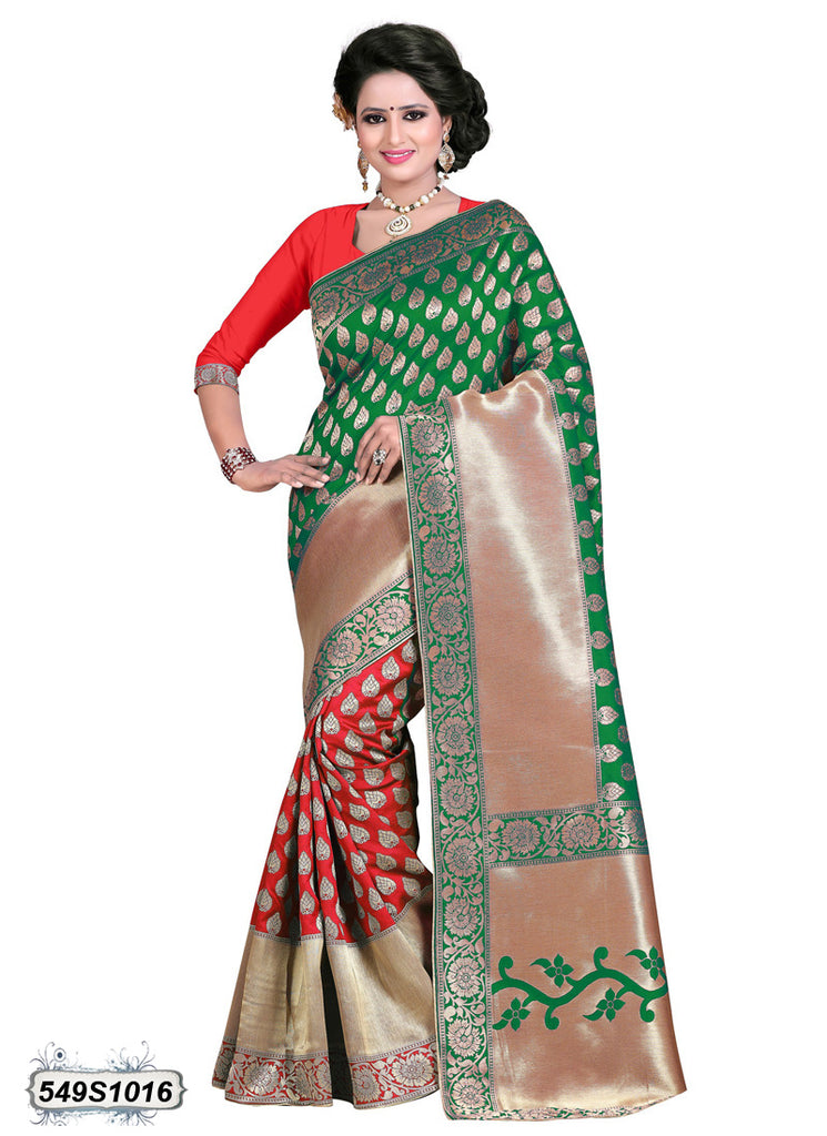 Green,Red Pure Silk Sarees