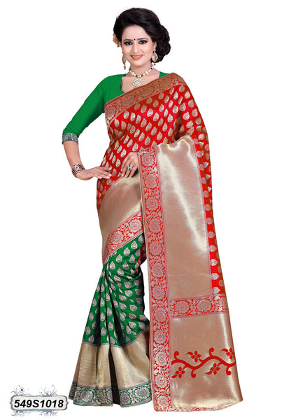 Green,Red Pure Silk Sarees