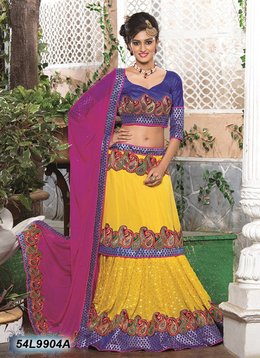 Yellow Blue Designer Lehenga Choli