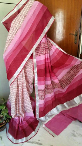 White Purple Kerala Pure Cotton Sarees