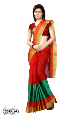 Red,Green Poly Silk Sarees