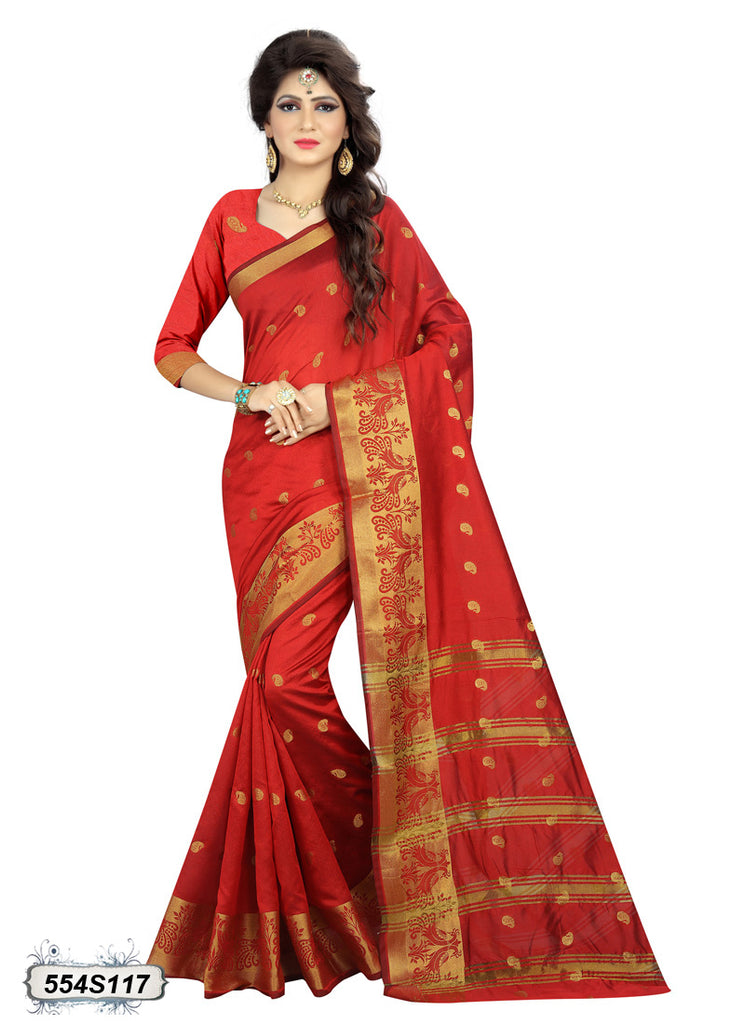 Red,Golden Poly Silk Sarees