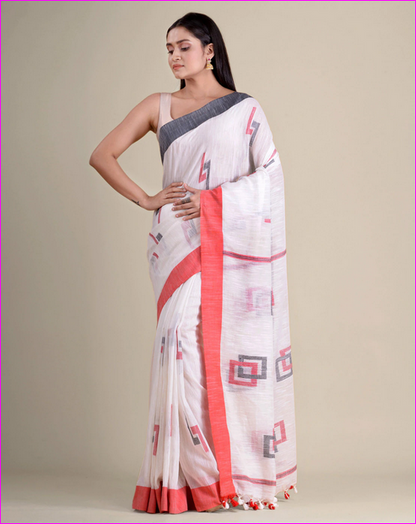 White Cotton Handloom Sarees (Add to Cart Get 15% Extra Discount