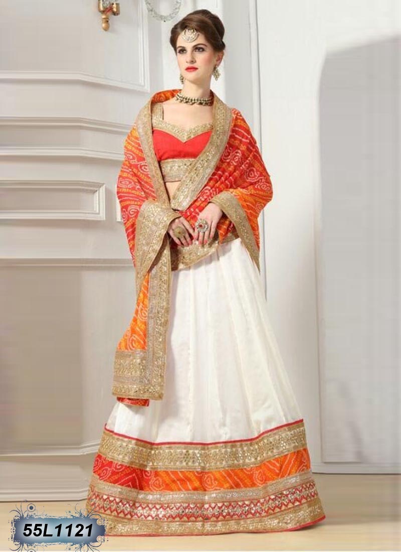 White Orange Designer Lehenga Choli