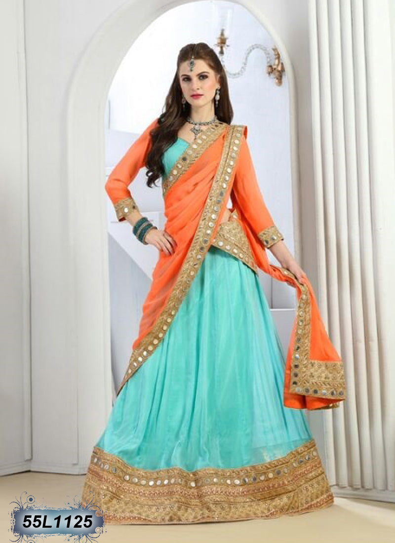 Orange Pink Blue Net Lehenga Choli at best price in Surat by Pavitraa  Sarees | ID: 8593325262