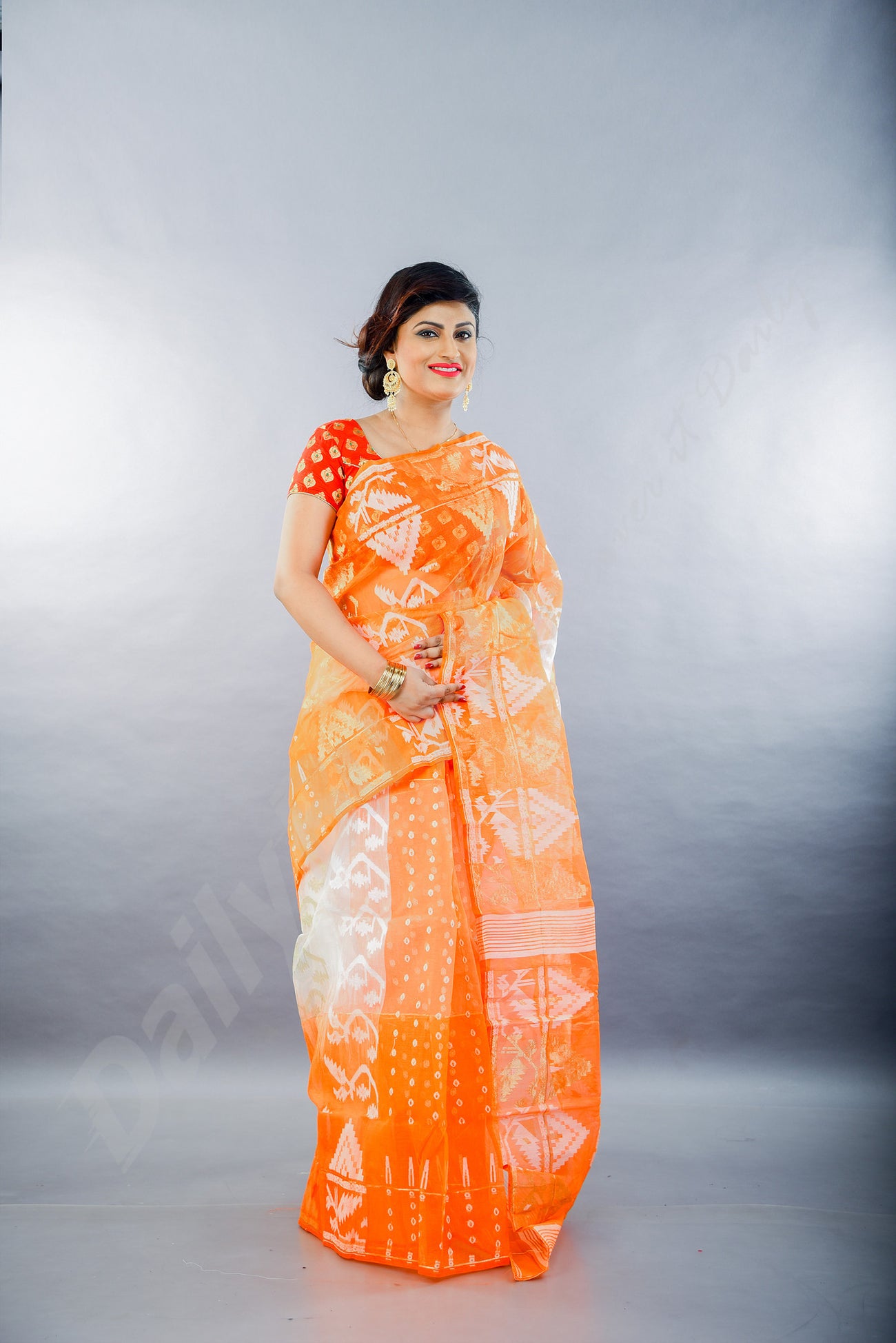 Shop Orange Color Zari Work Chiffon Saree Work Wear Online at Best Price |  Cbazaar