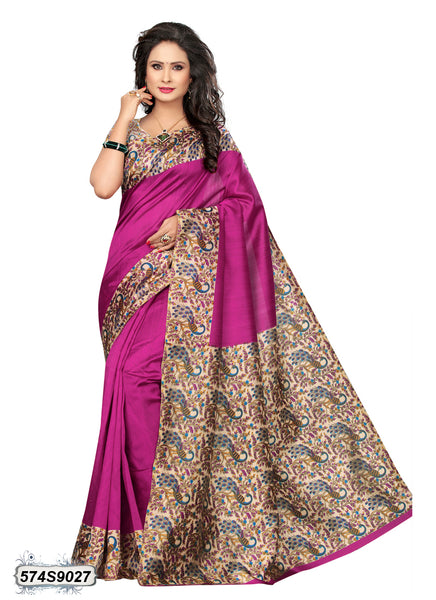 Pink Beige Poly Silk Sarees