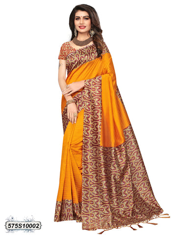 Yellow Poly Silk Sarees