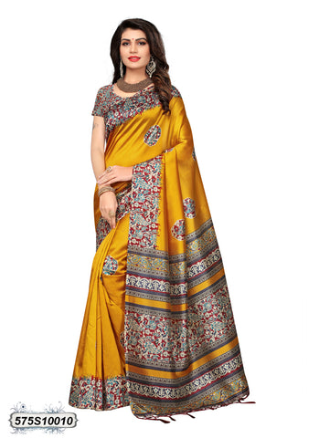 Yellow Poly Silk Sarees