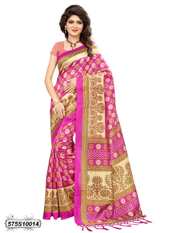 Pink, Beige Poly Silk Sarees