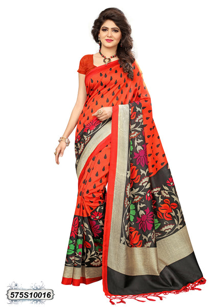 Orange Poly Silk Sarees