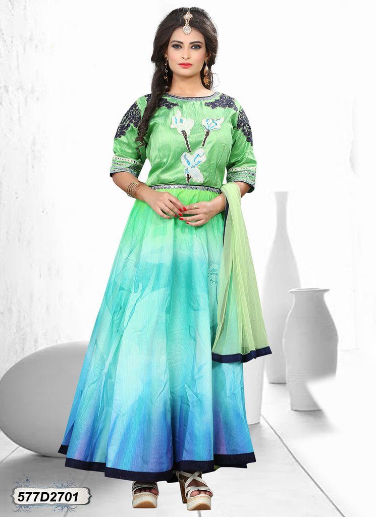 Green,Blue Bhagalpuri Silk Salwar