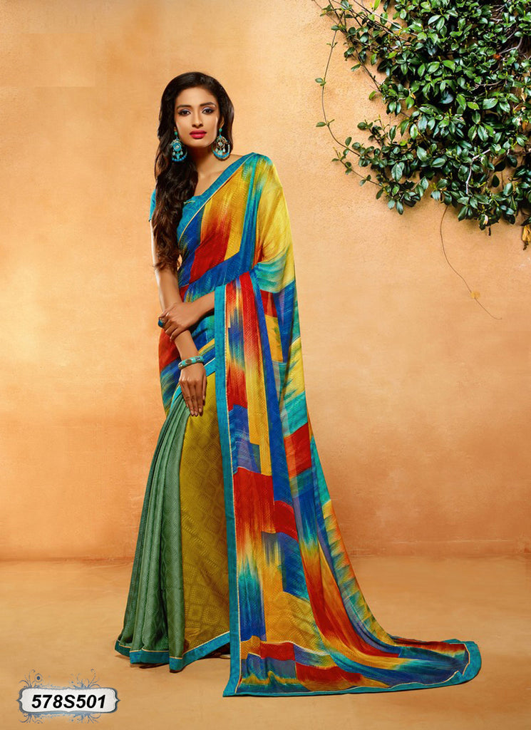 Blue Yellow Georgette Sarees