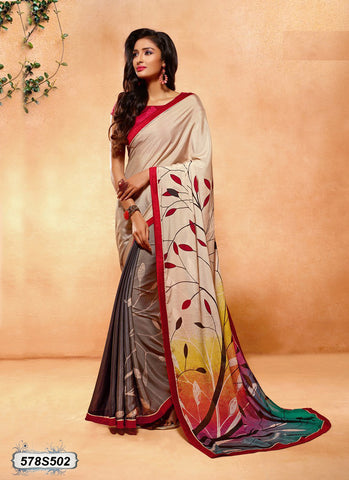 Maroon Beige Georgette Sarees