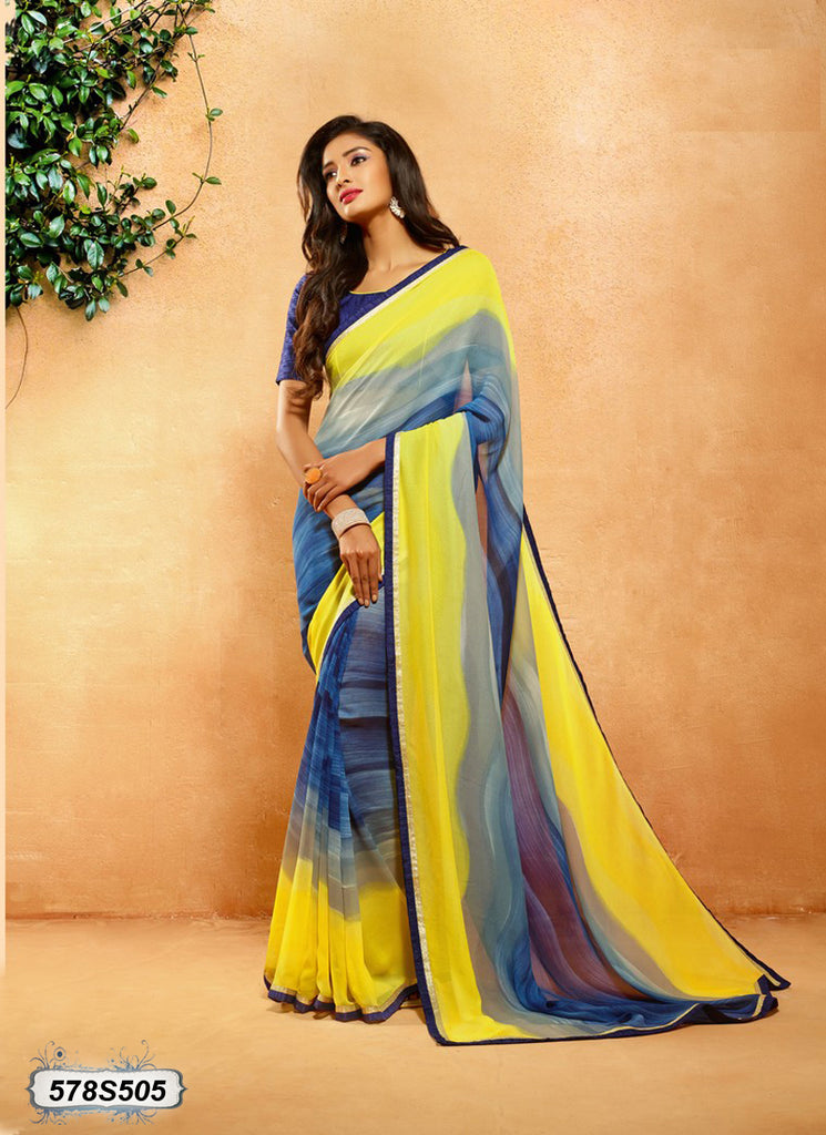 Blue Yellow Georgette Sarees