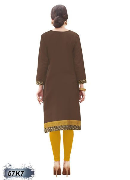 New Brown Office Stitched Pure Cotton Kurtis