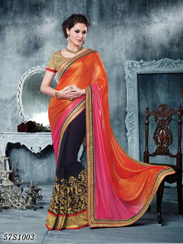 Orange Blue Georgette Sarees