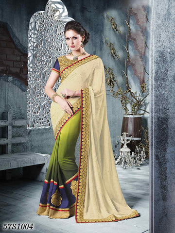 Beige Blue Georgette Sarees