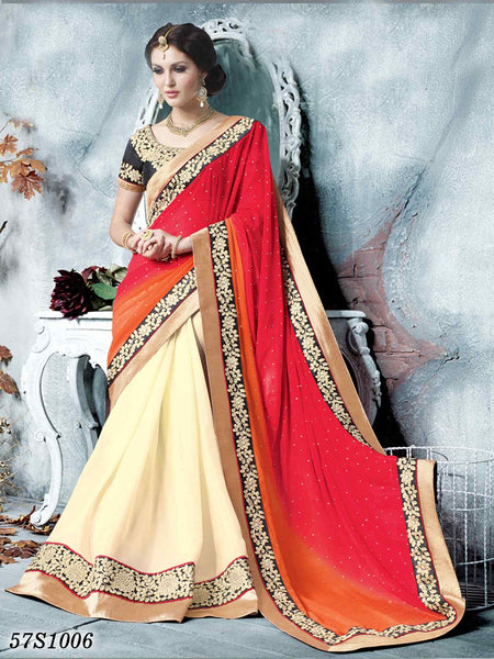 Orange Cream Georgette Sarees