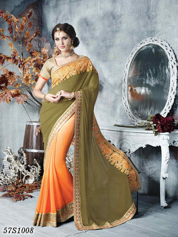 Brown Orange Georgette Sarees