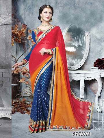 Blue Red Georgette Sarees