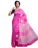 Pink Block Printed Pure Silk Mark Certified Bishnupuri Silk Sarees