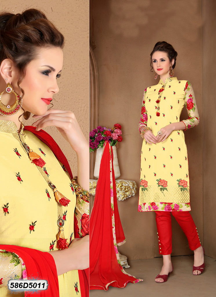 Yellow Red Pure Cotton Salwar Get Extra 10% Discount on All Prepaid Transaction