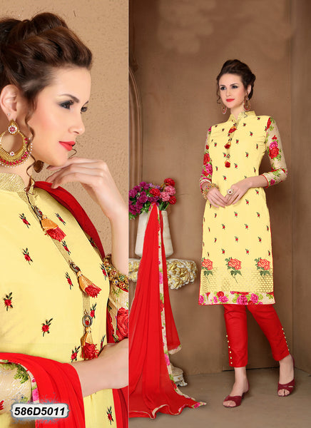 Yellow Red Pure Cotton Salwar