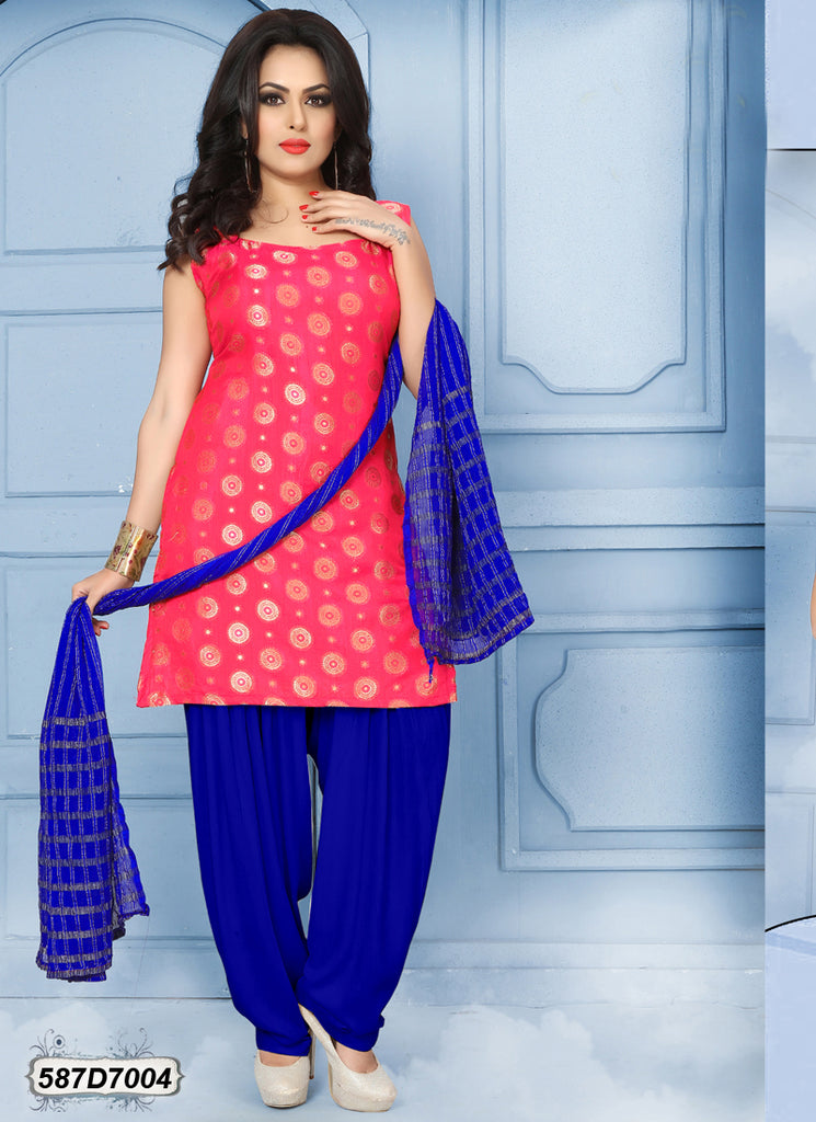 Pink Blue Silk Jacquard Salwar