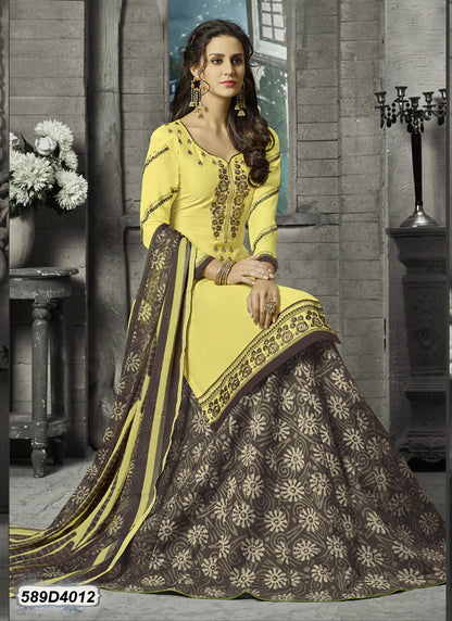 Yellow,Brown Pure Cotton Salwar