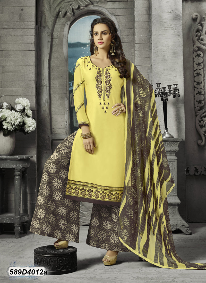 Yellow,Brown Pure Cotton Salwar