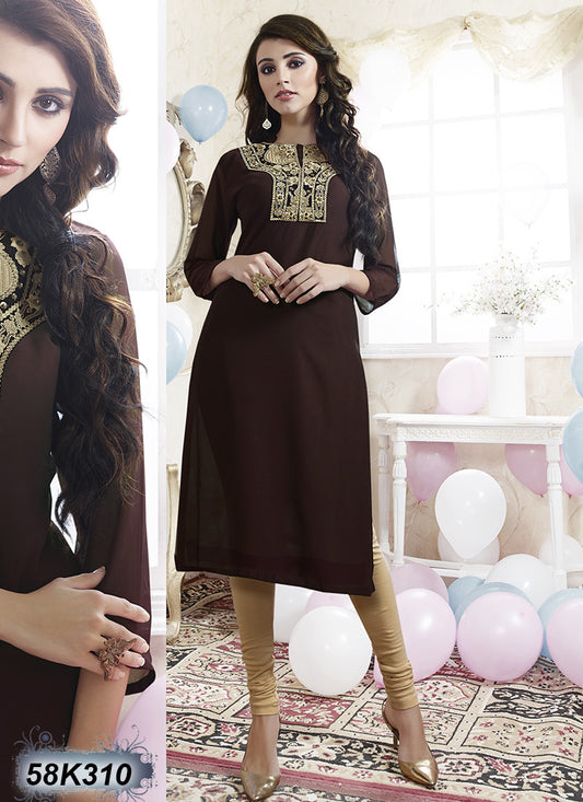 New Brown Santoon Stitched Embroidery Kurtis