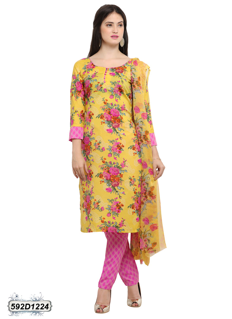 Yellow,Pink Poly Pure Cotton Salwar