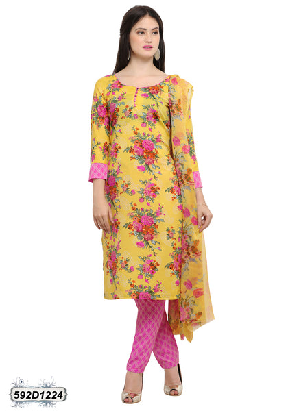 Yellow,Pink Poly Pure Cotton Salwar