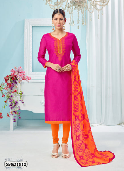 Orange,Pink Poly Silk Salwar