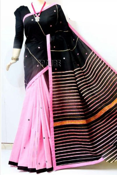 Black Pink Mirror Work Khesh Sarees