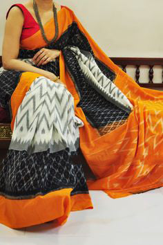 Black Orange Mulmul Batik Sarees Get Extra 10% Discount on All Prepaid Transaction