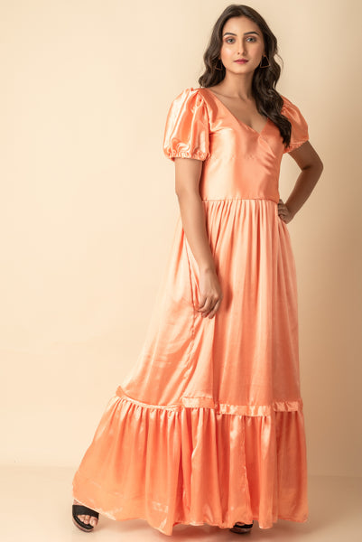 Buy Peach Silk Indo Western Gown From Khushkar