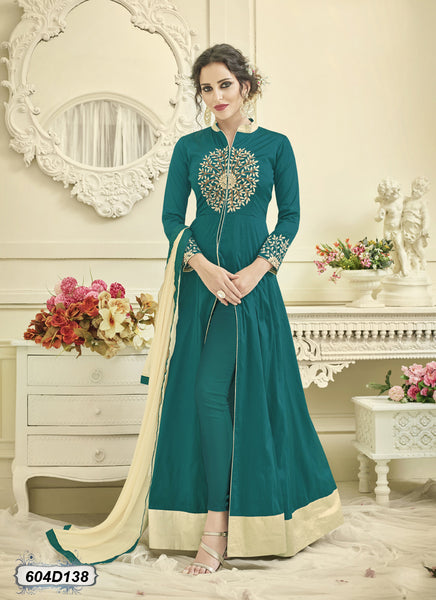 Green, Beige Taffeta Silk Salwar